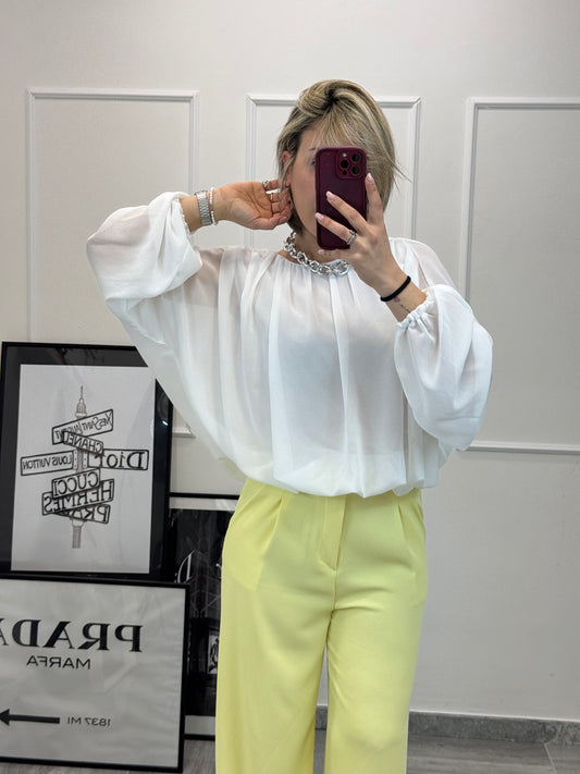 Blusa donna Fluffy — bianco o giallo pastello