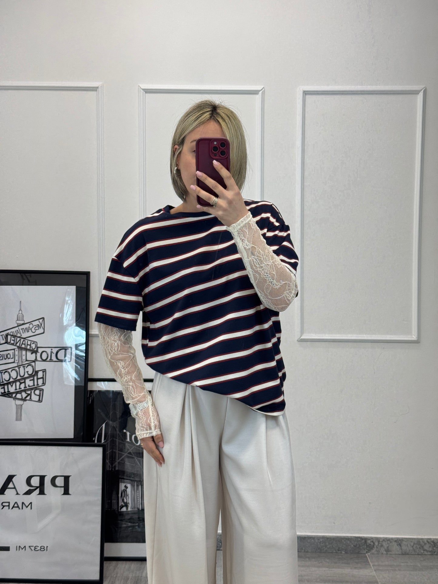 Maglia pizzo righe