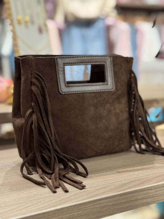 Mini bag frange effetto crosta