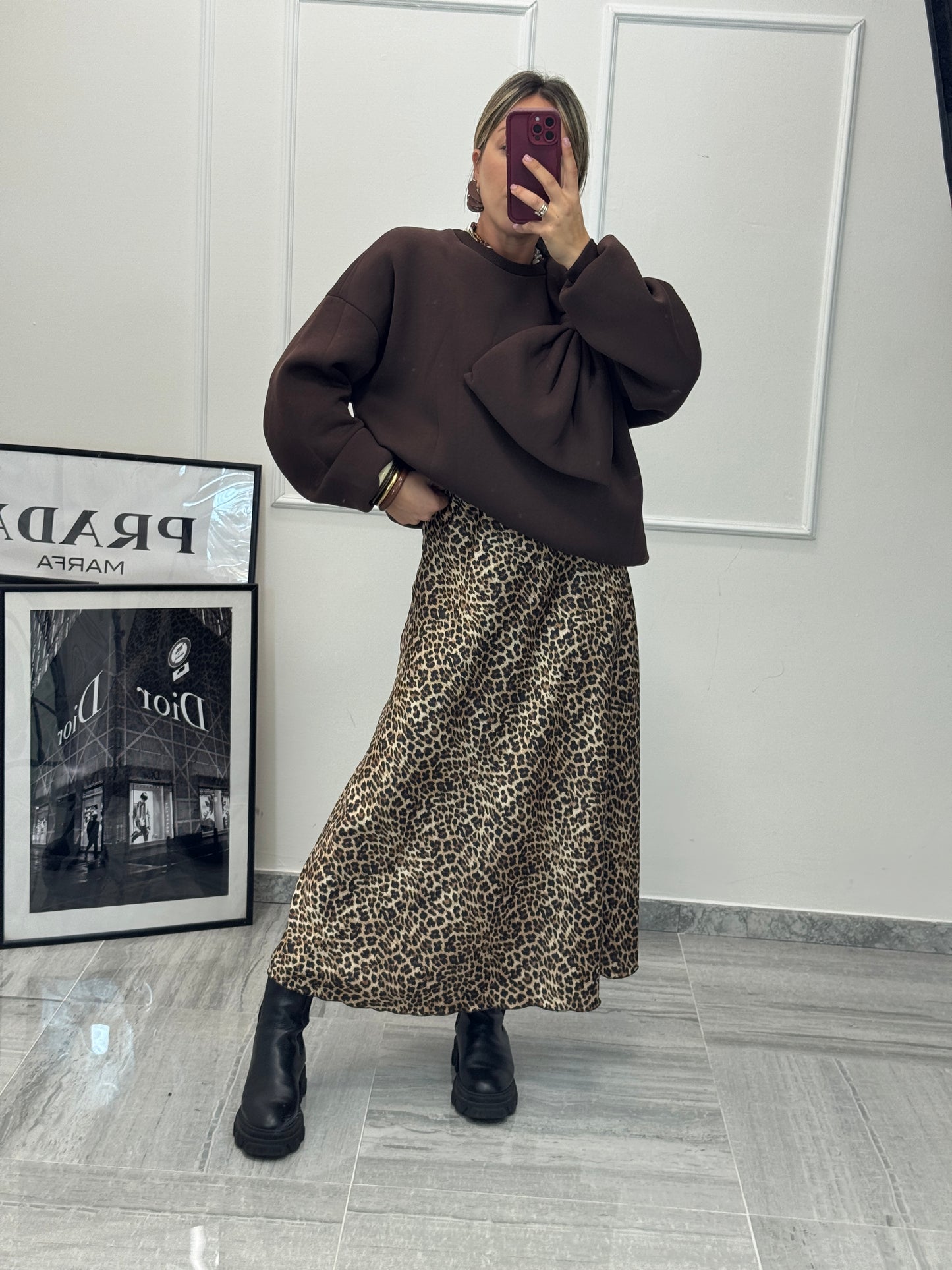 Gonna satin animalier