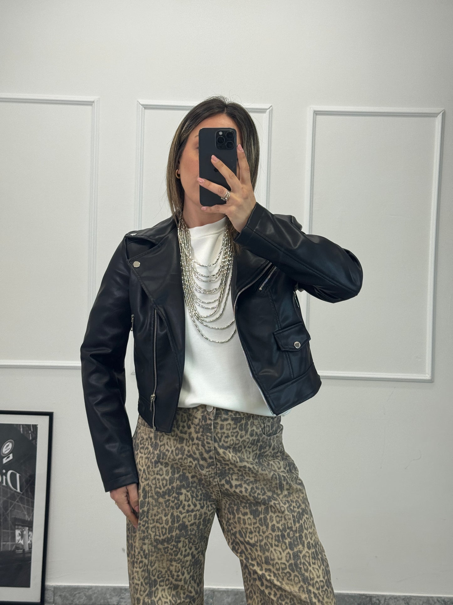 Chiodo ecopelle crop nero
