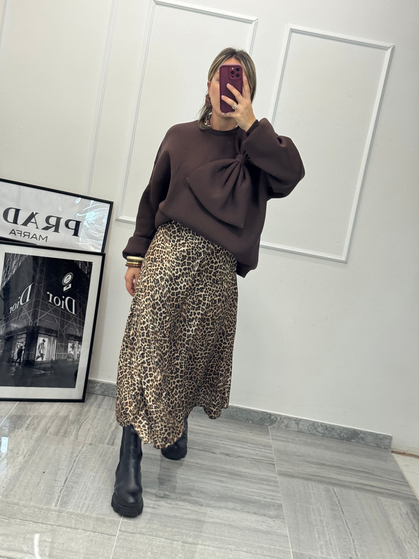 Gonna satin animalier