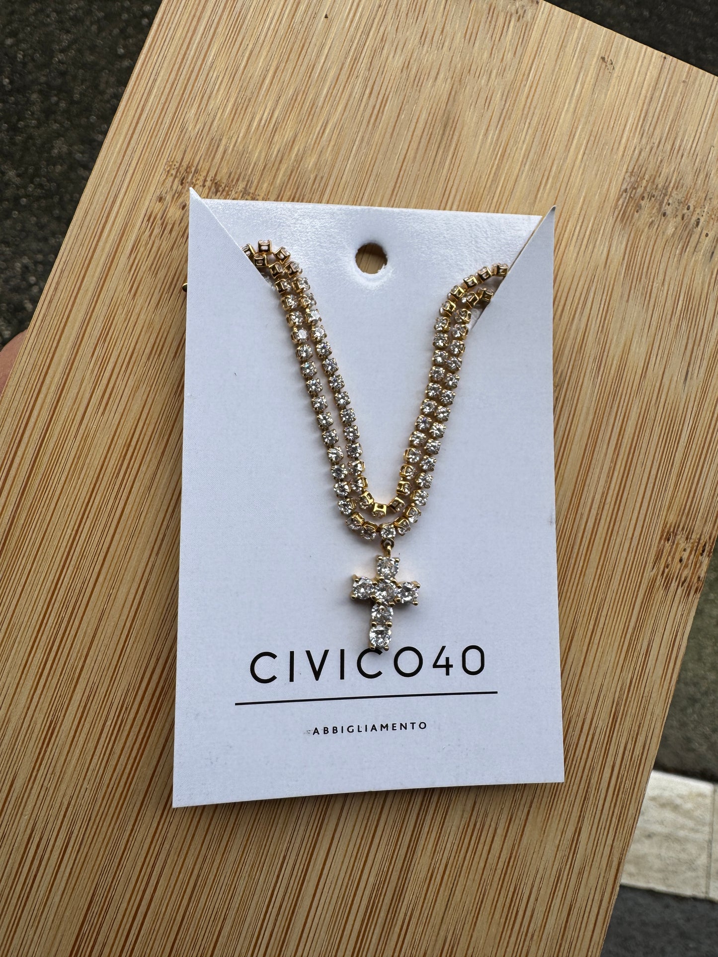 Collana croce brillantini