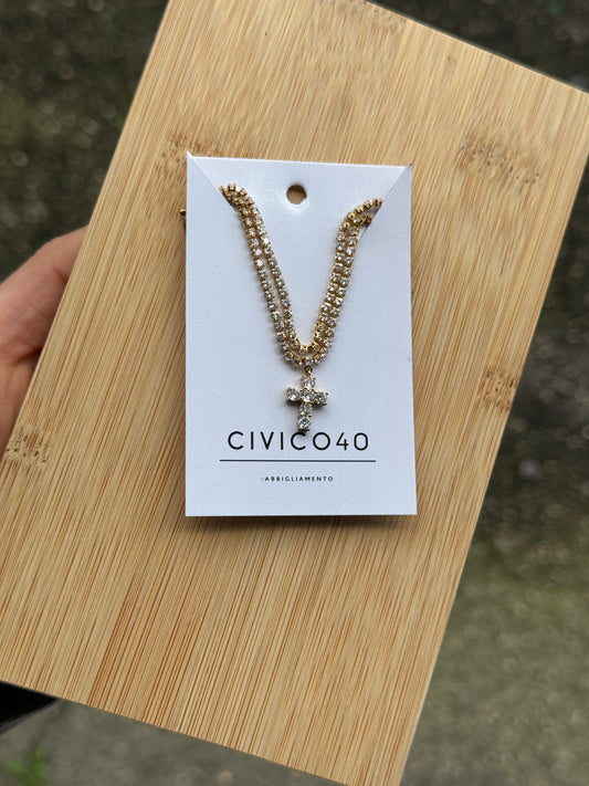 Collana croce brillantini