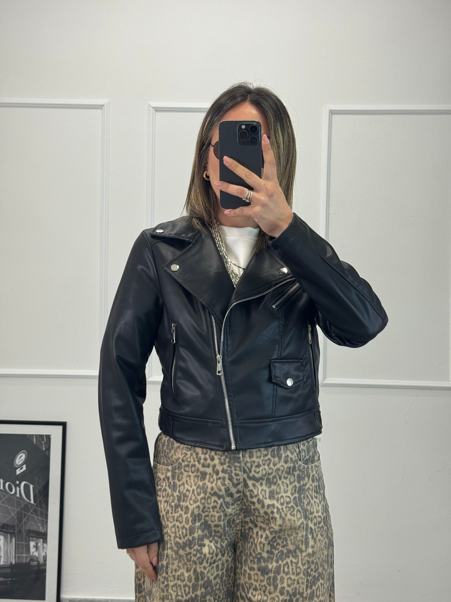 Chiodo ecopelle crop nero