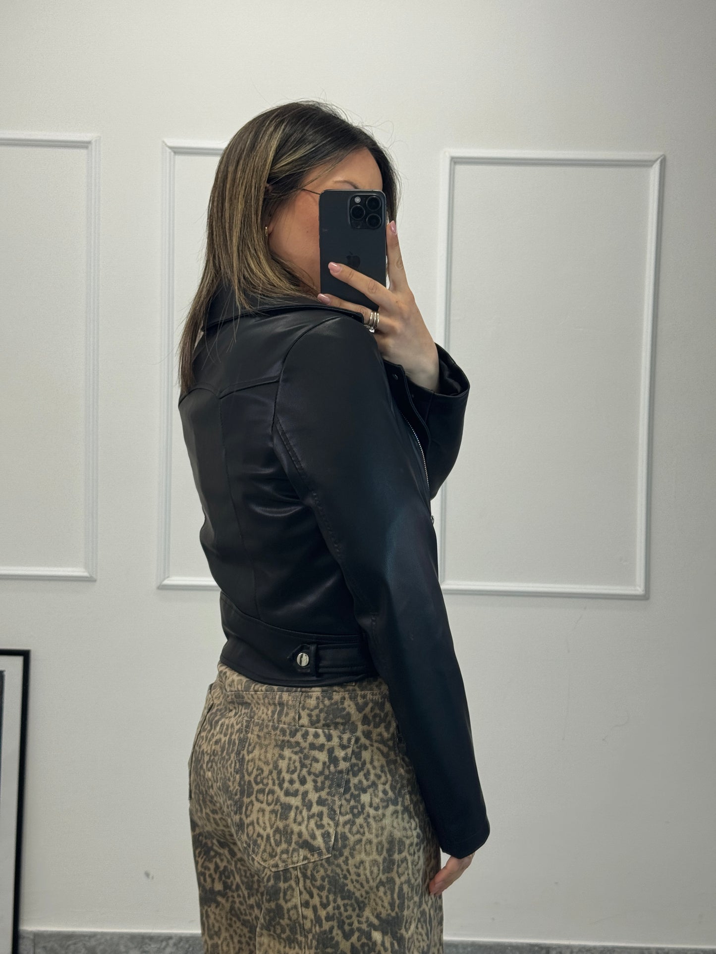Chiodo ecopelle crop nero